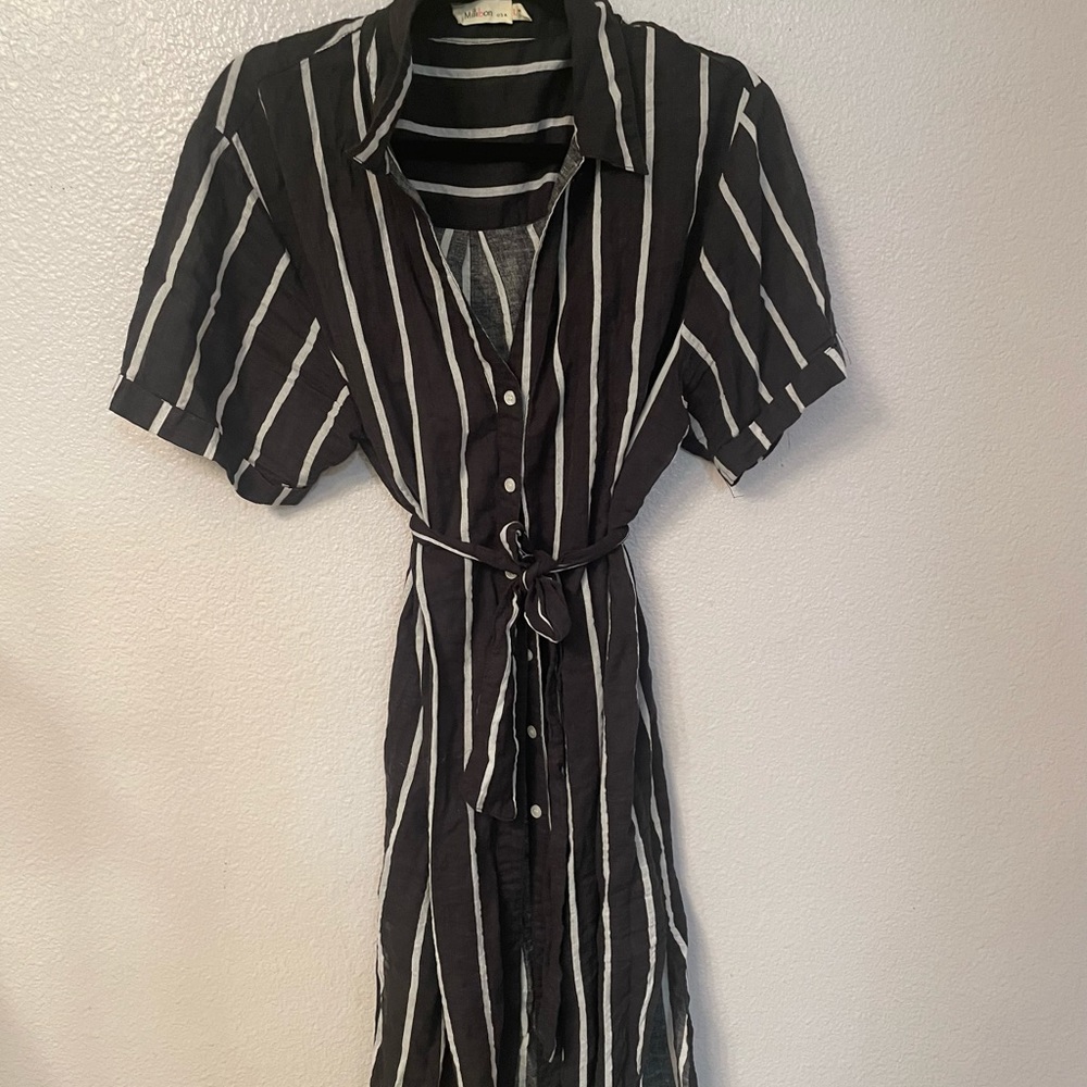 Millibon Striped Button Down Dress - L